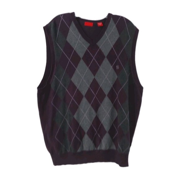 Izod Sweater Vest Size Large Mens Pullover Argyle Purple Gray - Picture 1 of 8